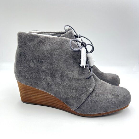11W 11 WIDE WIDTH Dr Scholls Dakota Gray Microsuede Wedge Ankle Boots Shoes - Picture 1 of 13